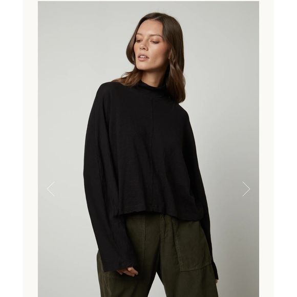 Velvet by Graham & Spencer Stacey Mock Neck Long Sleeve Shirt, Black, Size M - Picture 1 of 8